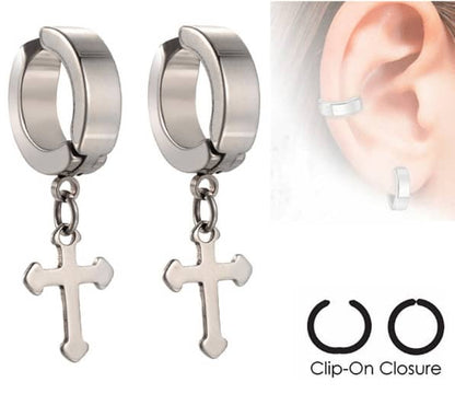 Stainless Steel  Cross clip on Pair of Earrings C302