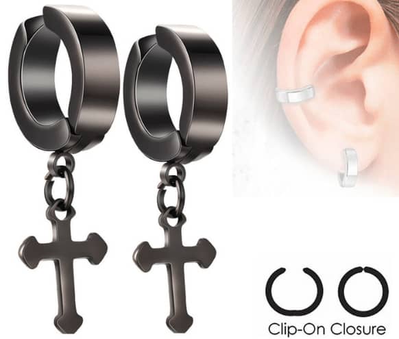 Stainless Steel  Cross clip on Pair of Earrings C302