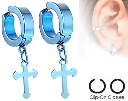 Stainless Steel  Cross clip on Pair of Earrings C302