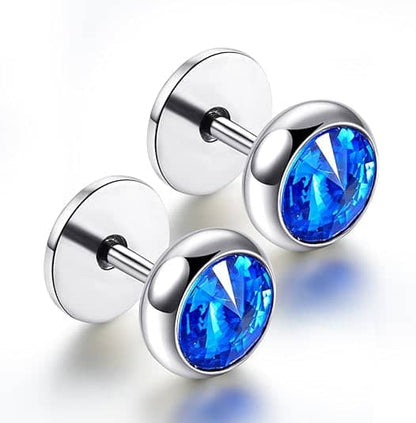 Stainless Steel Stud Earrings with Green Zirconia Inlay, 8mm Diameter SE00833