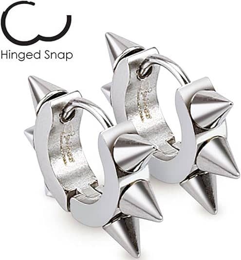 316L Surgical Stainless Steel Round Hoop Earrings with Spikes E0032