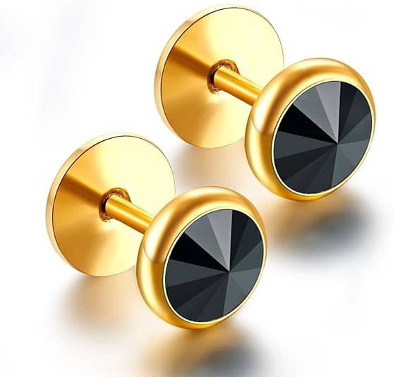 Stainless Steel Stud Earrings with Blue Zirconia Inlay, 8mm Diameter SE00832