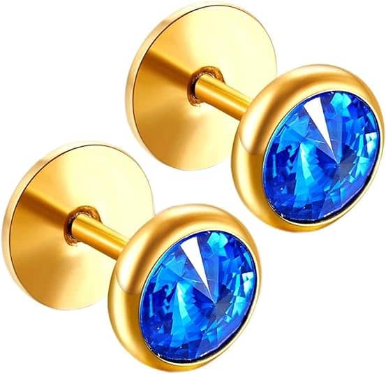 Blue Zirconia Stainless Steel Stud Earrings - 8mm Diameter