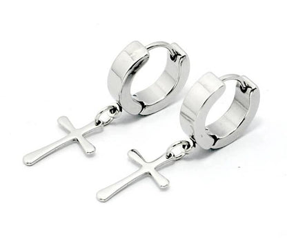 Stainless Steel  Cross Pair of Hoop Earrings HE0031