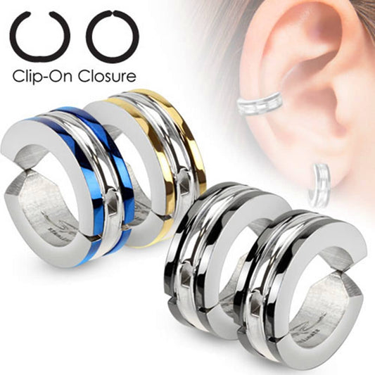 Stainless Steel  double color edge clip on Pair of Earrings C306