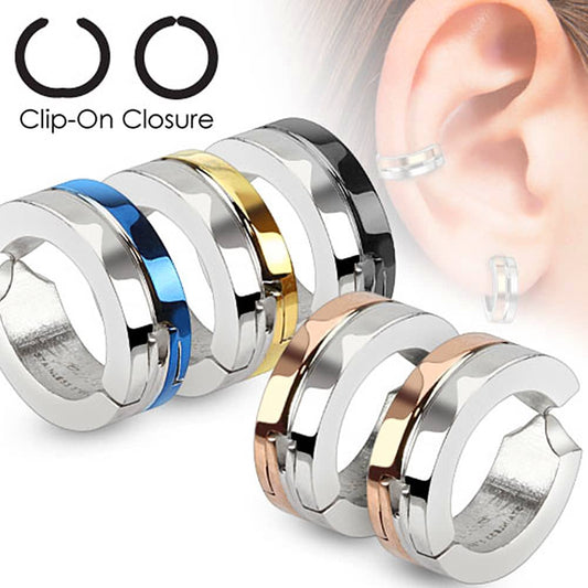 Stainless Steel color edge clip on Pair of Earrings C308