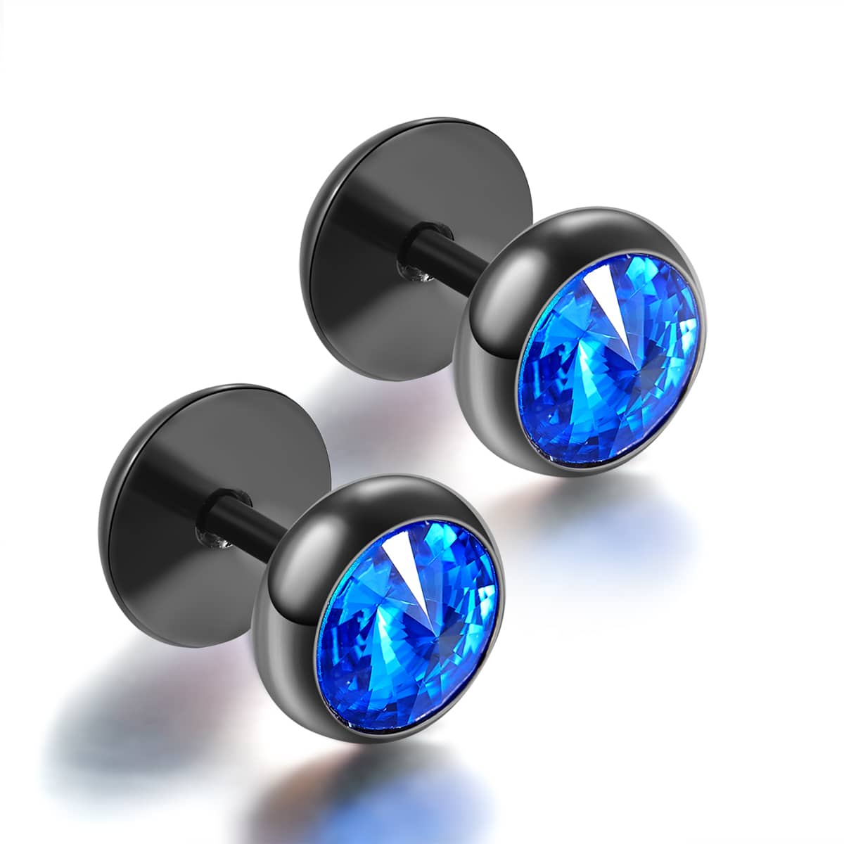 Stainless Steel Stud Earrings with Black Zirconia Inlay, 8mm Diameter SE00835