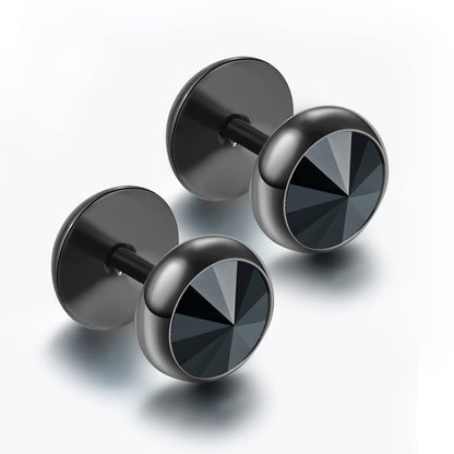 Stainless Steel Stud Earrings with Black Zirconia Inlay, 8mm Diameter SE00835