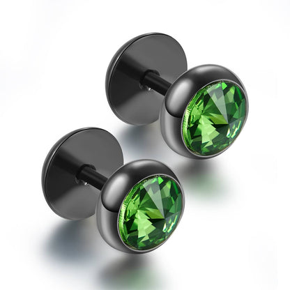 Stainless Steel Stud Earrings with Black Zirconia Inlay, 8mm Diameter SE00835