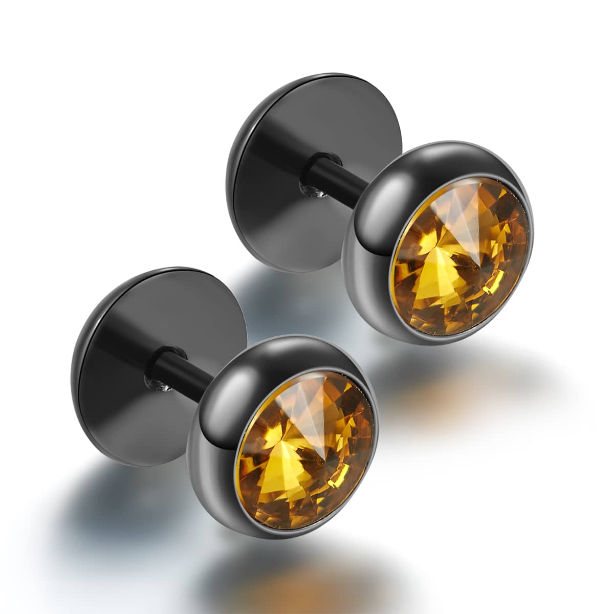 Stainless Steel Stud Earrings with Black Zirconia Inlay, 8mm Diameter SE00835